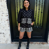 Henley Top and Shorts Set in Black