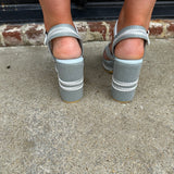 Adelaide Ankle Strap Platform Sandal Heels in Denim