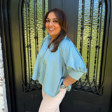 Mindy Mock Neck Puff Sleeve in Blue