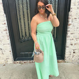 Mini Leather Bucket Bag in Beige