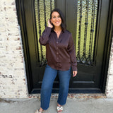 Spanx Better Than Silk Button Down Shirt in Truffle Brown