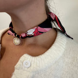 Scarf Necklace with Small Bubble Textured Heart Pendant