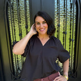 Glenda Puff Sleeve Top in Black