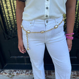 Yochi Oval Pearl Gold Chain Belt