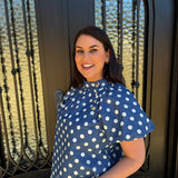 Denim Puff Sleeve Polka Dot Top