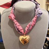 Scarf Necklace with large Gold chunky heart