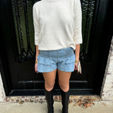 Langley Ruffle Mini Denim Shorts in Mineral Wash