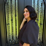 Glenda Puff Sleeve Top in Black