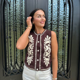 O'Conner Embroidered Knitted Vest in Dark Brown