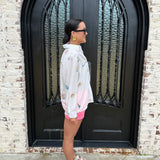 Embroidered Gauze Button Up Swim Coverup