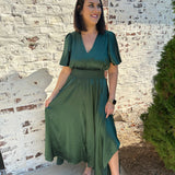 Kapri Chiffon Slit Maxi Dress in Hunter Green