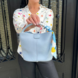 Mini Leather Bucket Bag in Blue