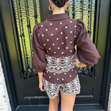 Henley Top and Shorts Set in Brown