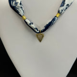 Scarf Necklace Heart Pendant with Pave Diamond Center