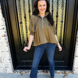 Attley Mock Neck Zip Up Blouse in Olive