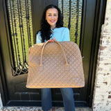 Quilted Weekender Bag in Beige