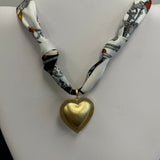 Scarf Necklace with Large Gold Matte Heart
