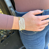 Pearl & Gold Beaded Stretch Bracelet in Gold