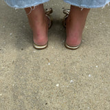 Solei Sea Rafie Metallic Gold Bow Sandals in Gold