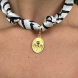 Scarf Necklace in Black with Gold Elephant Charm Pendant