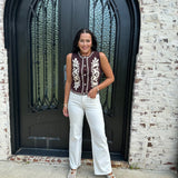O'Conner Embroidered Knitted Vest in Dark Brown