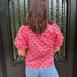 George Floral Smocked V-Neck Top in Pink