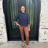 Pia Eyelet Top in Navy