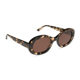 DIFF Lainey Oval Sunglasses in Espresso Tortoise + Brown