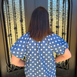 Denim Puff Sleeve Polka Dot Top