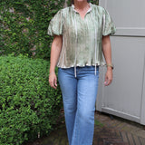 Ana Striped Puff Sleeve Top in Olive