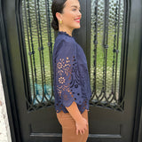Pia Eyelet Top in Navy