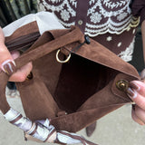 Mini Suede Bucket Bag in Brown