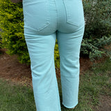 Tractr Alice High Rise Wide Ankle Denim Jeans in Clearwater Blue