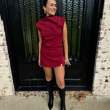 Napa Mock Neck Cowl Top in Burgundy