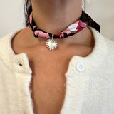 Scarf Necklace with Small Bubble Textured Heart Pendant