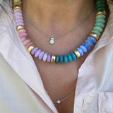 Light Mutli Color Wide Beaded Stone Textured Necklace