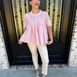 Tabi Mesh Top with Applique in Baby Pink