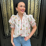 Liza Smocked Floral Top in Red
