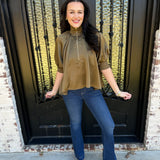 Attley Mock Neck Zip Up Blouse in Olive
