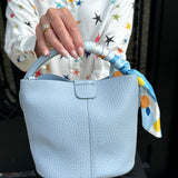 Mini Leather Bucket Bag in Blue