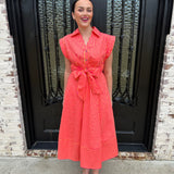 Maryanne Tie Midi Dress in Hot Pink