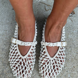 Dolce Vita Clair Woven Mary Jane Ballet Leather Flats in Ivory