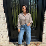 Cooper Striped Bubble Sleeve Top in Brown