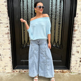 Pleated Side Gusset Wide Leg Jeans