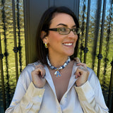 Scarf Necklace with Auburn A and Drop Pearl Pendants