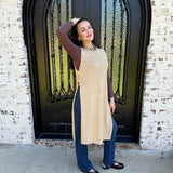 Bali Side Button Open Sweater Dress in Oak Latte