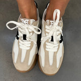 Sam Edelman Langley Lace Up Sneaker in White/Tan/Black
