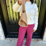 Top Handle Leather Purse with Gold Buckles in Camel