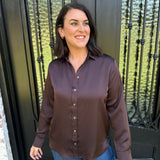 Spanx Better Than Silk Button Down Shirt in Truffle Brown