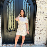 Cream colored crochet mini button down dress